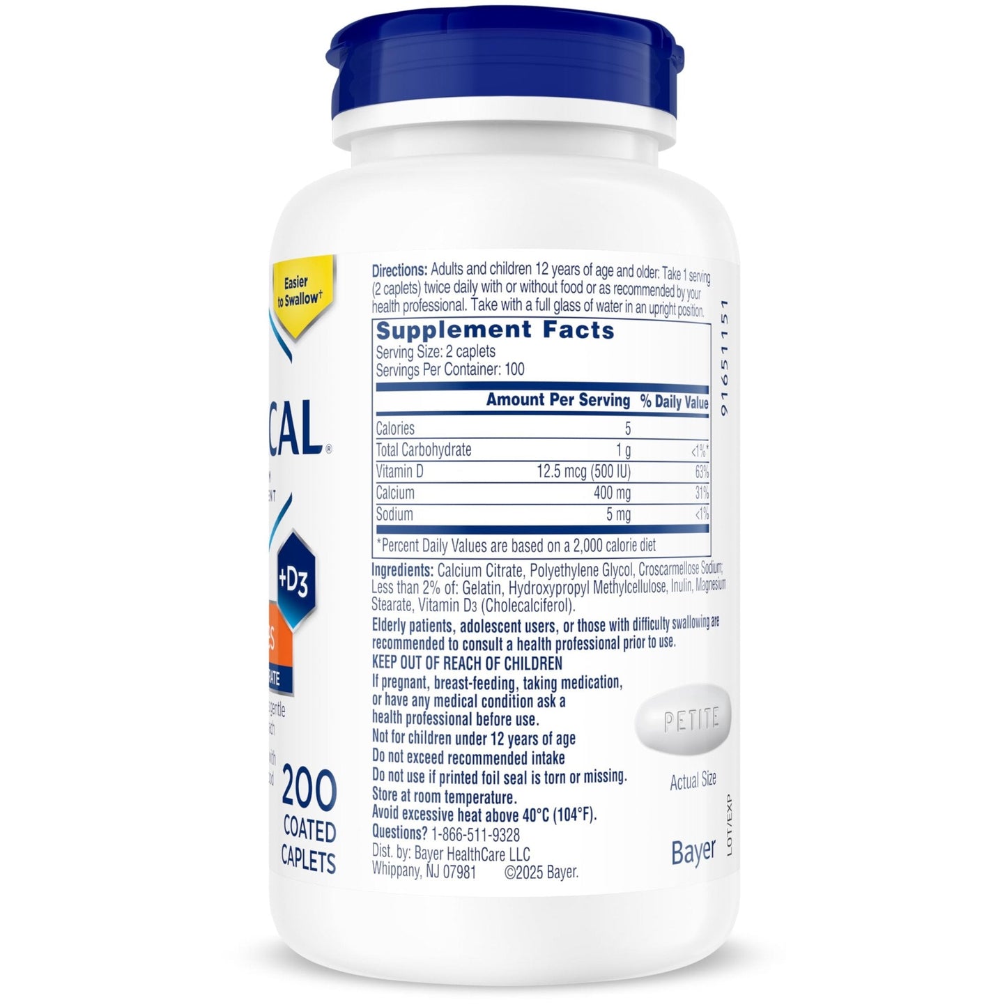 Citracal Petites, 400 mg Calcium Citrate, Easily Absorbed and Highly Soluble with 12.5 mcg - Maple Wellness Supplements