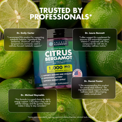 Citrus Bergamot 1000MG Gummies for Women and Men, Citrus Bergamot Extract with Berberine, CoQ10, Chromium & Vitamin C, Metabolic & Antioxidant Support, - Maple Wellness Supplements