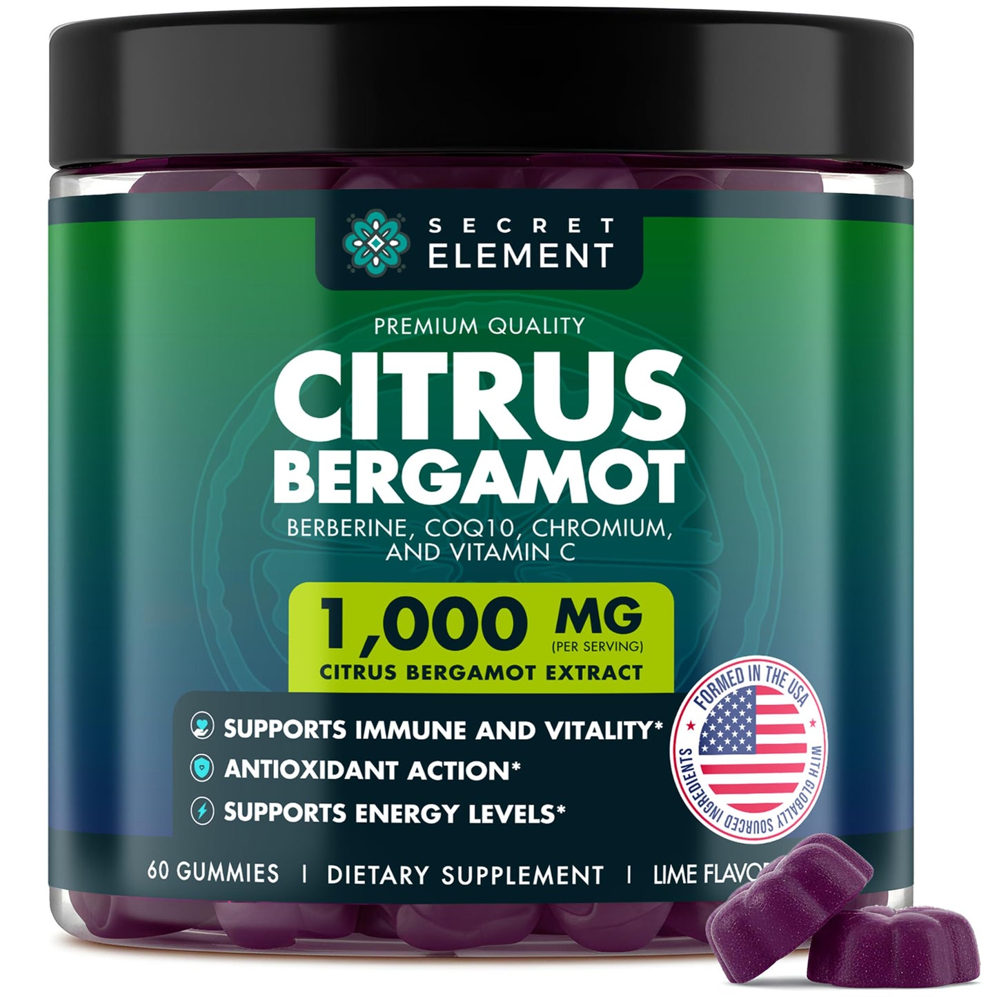 Citrus Bergamot 1000MG Gummies for Women and Men, Citrus Bergamot Extract with Berberine, CoQ10, Chromium & Vitamin C, Metabolic & Antioxidant Support, - Maple Wellness Supplements