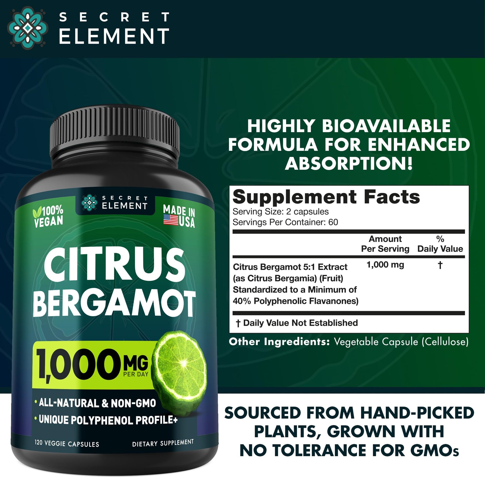 Citrus Bergamot Extract 1000mg - Citrus Bergamot Supplement for Heart, Immune System - Maple Wellness Supplements