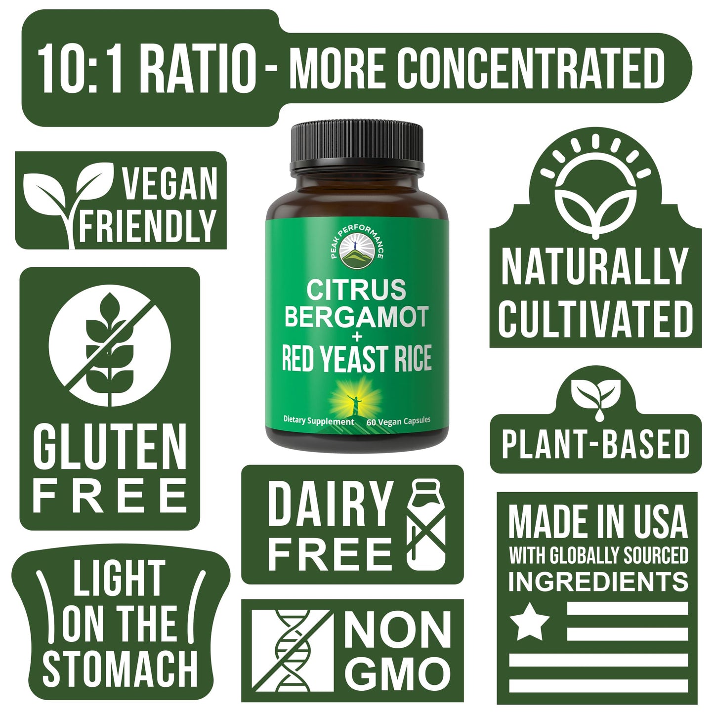 Citrus Bergamot + Red Yeast Rice. 2-in-1 Supplement. High Strength 10:1 Bergamot Extract. No Gluten, Zero Sugar, Vegan Capsules - Maple Wellness Supplements