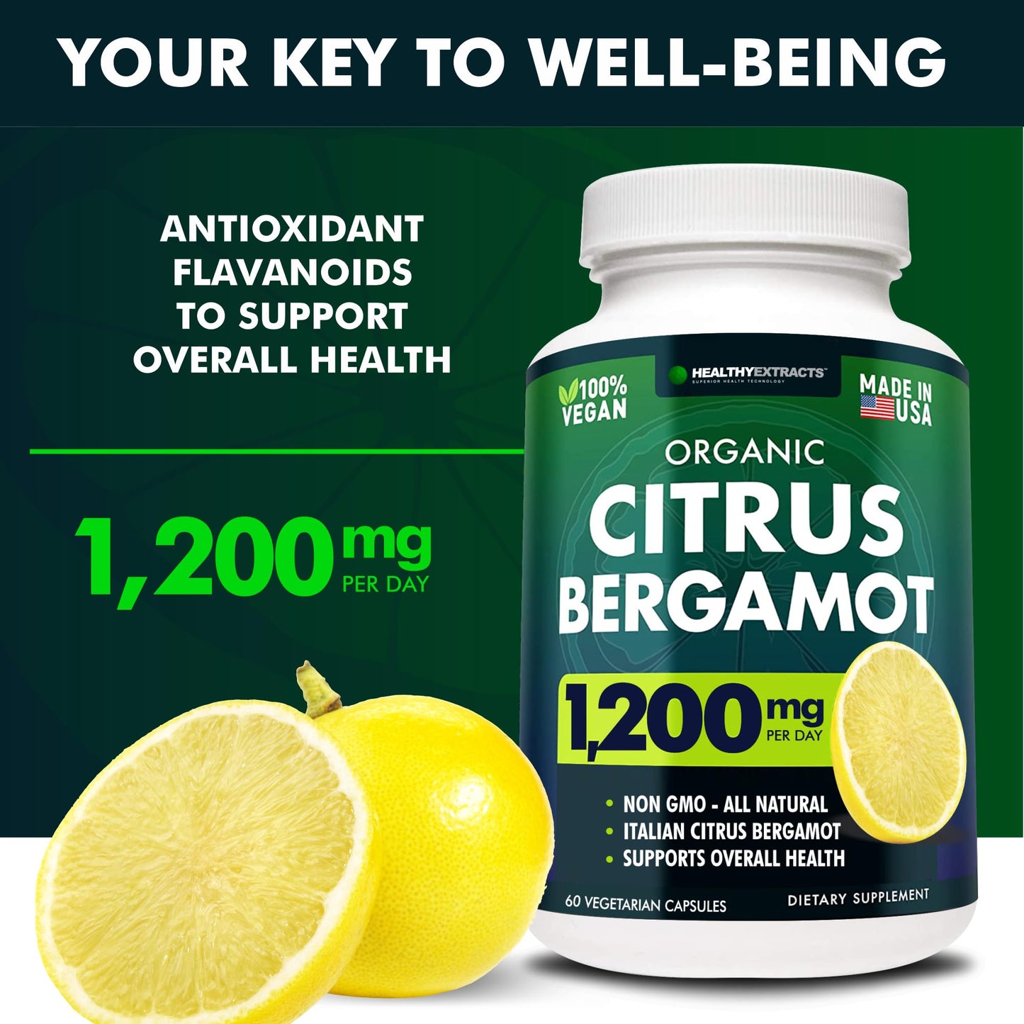 Citrus Bergamot Supplement – 150:1 Extract, 1200mg per Serving, 70% Polyphenols, Italian Sourced, 60 Count, 1 Month Supply, Made in the USA - Maple Wellness Supplements