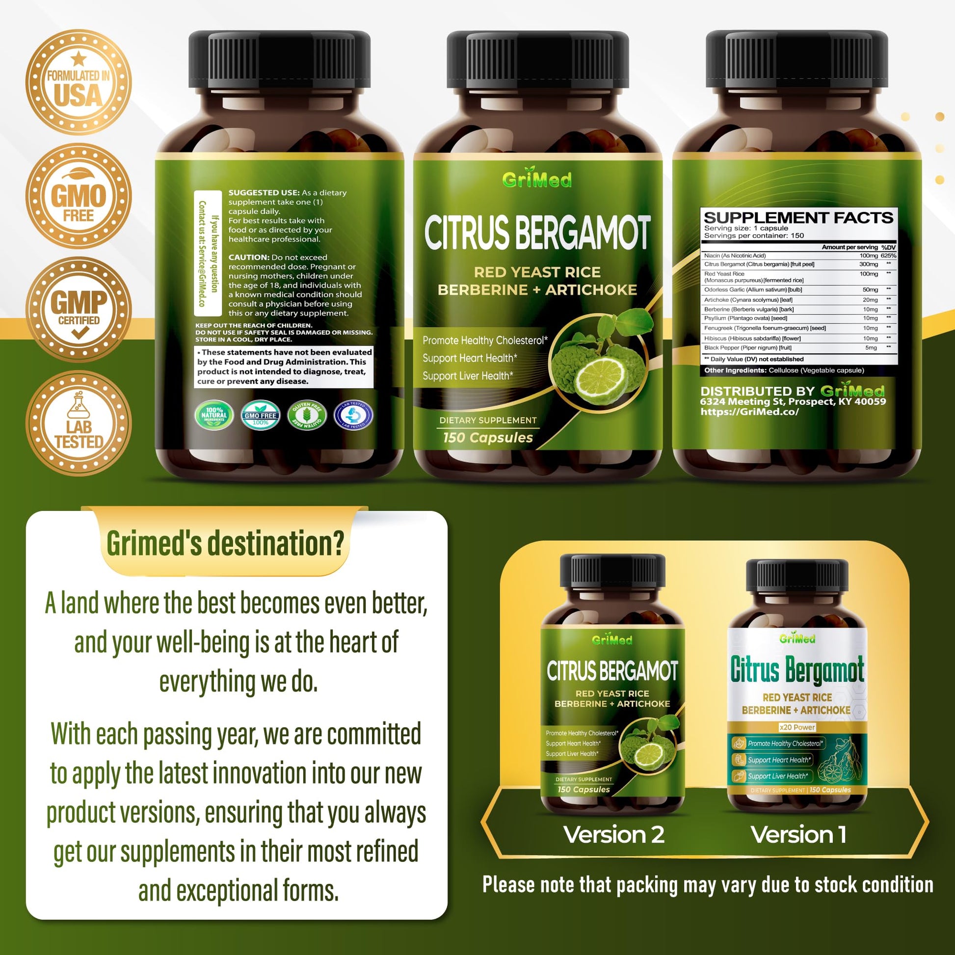 Citrus Bergamot with Red Yeast Rice, Garlic, Artichoke for Healthy Cholesterol, Heart Health (150 Count (Pack of 1)) - Maple Wellness Supplements