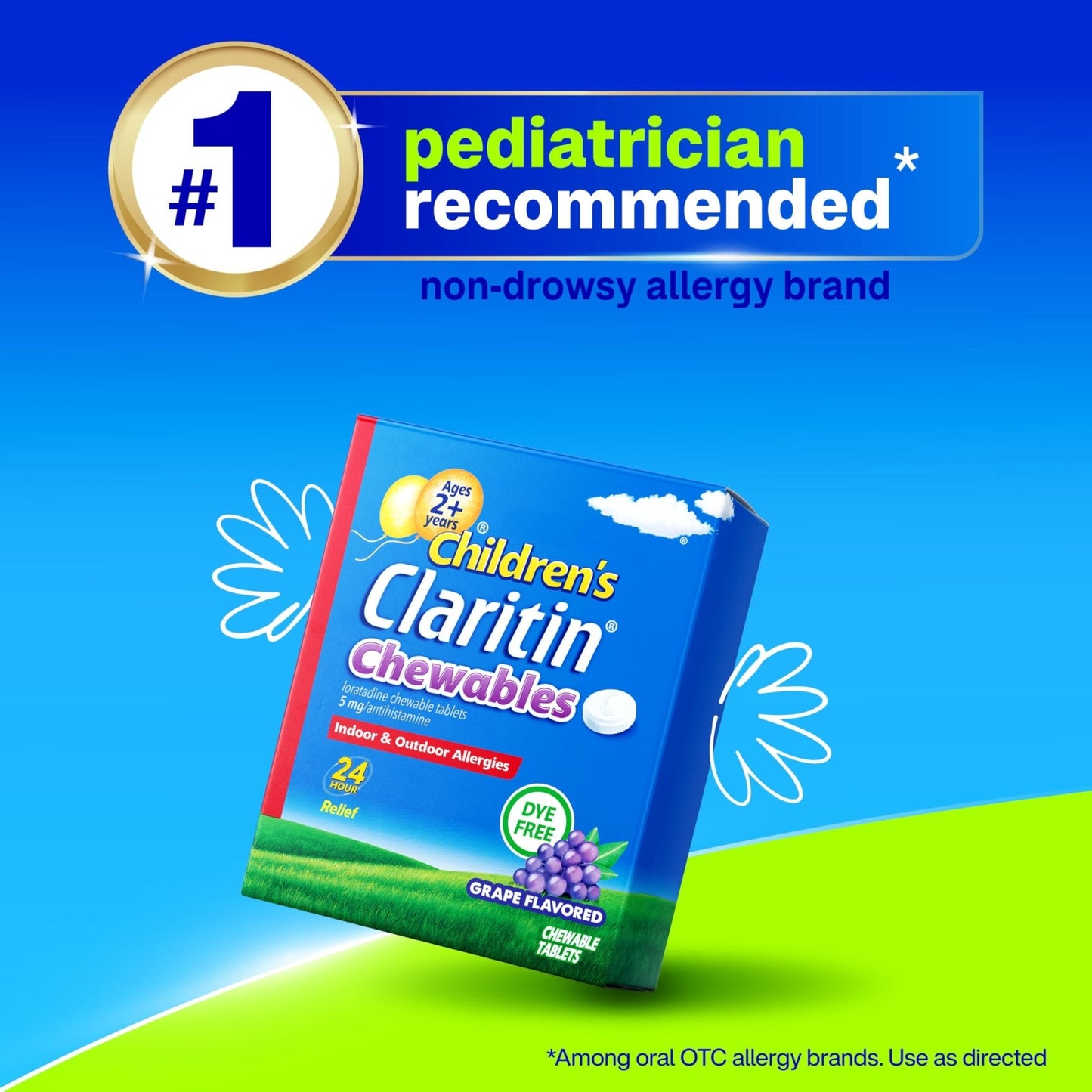 Claritin Children's Allergy Medicine, 24-Hour Non-Drowsy Loratadine 5mg Chewable Tablet, Antihistamine for Kids Ages 2 Years and Older, Grape Flavored, Dye-free, 40 Tablets - Maple Wellness Supplements