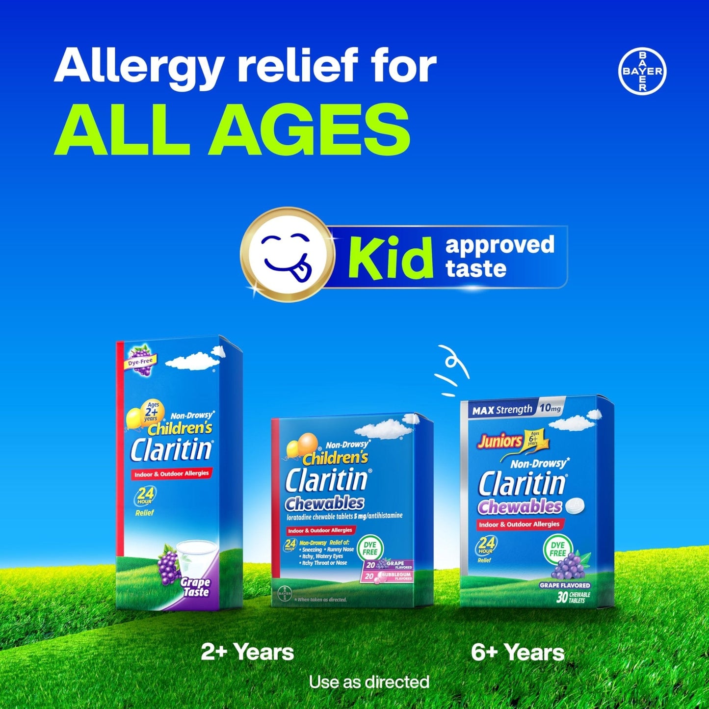 Claritin Children's Allergy Medicine, 24-Hour Non-Drowsy Loratadine 5mg Chewable Tablet, Antihistamine for Kids Ages 2 Years and Older, Grape Flavored, Dye-free, 40 Tablets - Maple Wellness Supplements