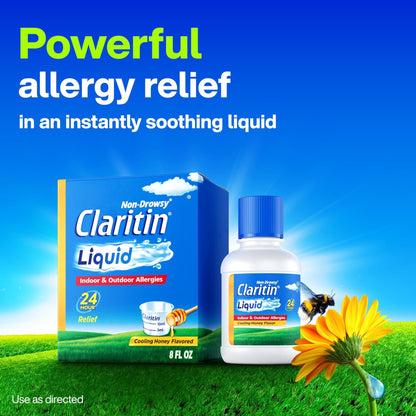 Claritin® Liquid, Allergy Medicine for Adults, 24-Hour Non-Drowsy Loratadine 5mg, Antihistamine, Cooling Honey Flavored, 8 fl. oz - Maple Wellness Supplements