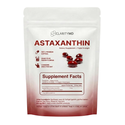 ClarityMD Astaxanthin 12mg Antioxidants Supplement – Natural Microalgae Source – Lipid-Based Softgel for Enhanced Absorption – Cognitive - Maple Wellness Supplements