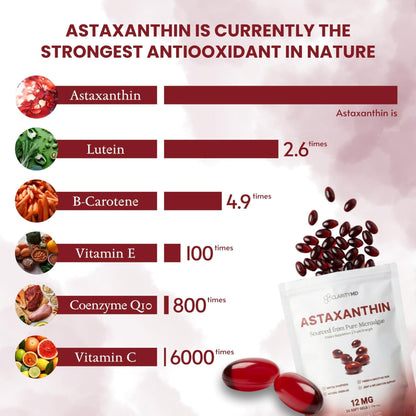 ClarityMD Astaxanthin 12mg Antioxidants Supplement – Natural Microalgae Source – Lipid-Based Softgel for Enhanced Absorption – Cognitive - Maple Wellness Supplements