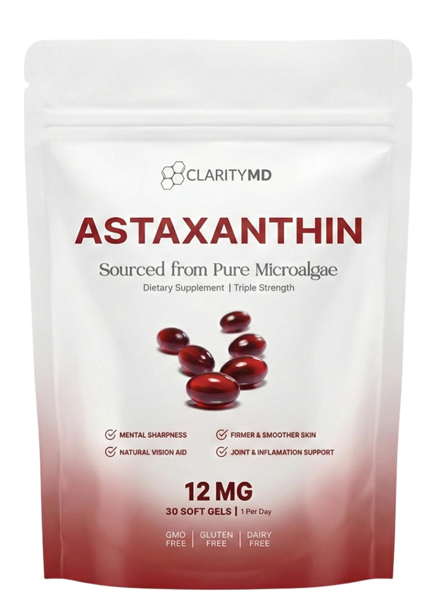 ClarityMD Astaxanthin 12mg Antioxidants Supplement – Natural Microalgae Source – Lipid-Based Softgel for Enhanced Absorption – Cognitive - Maple Wellness Supplements