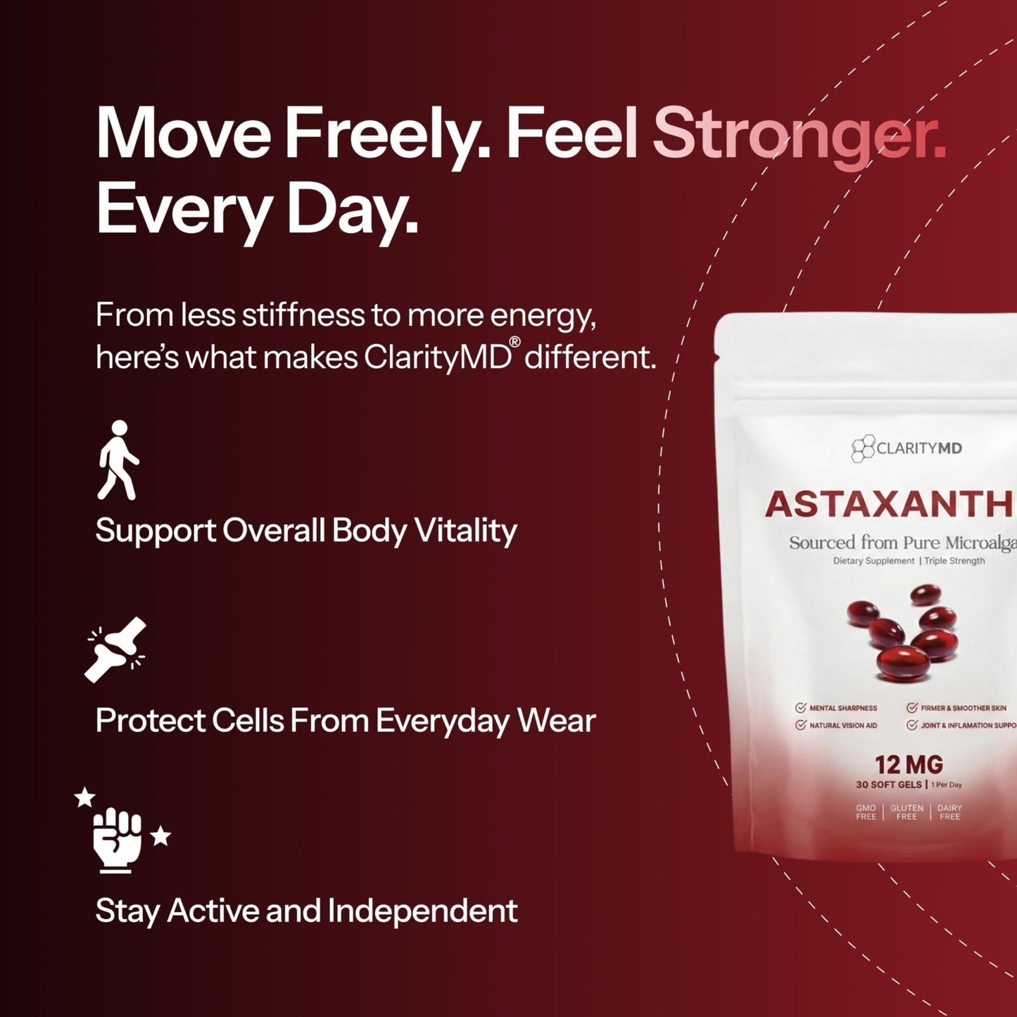 ClarityMD Astaxanthin 12mg Antioxidants Supplement – Natural Microalgae Source – Lipid-Based Softgel for Enhanced Absorption – Cognitive - Maple Wellness Supplements