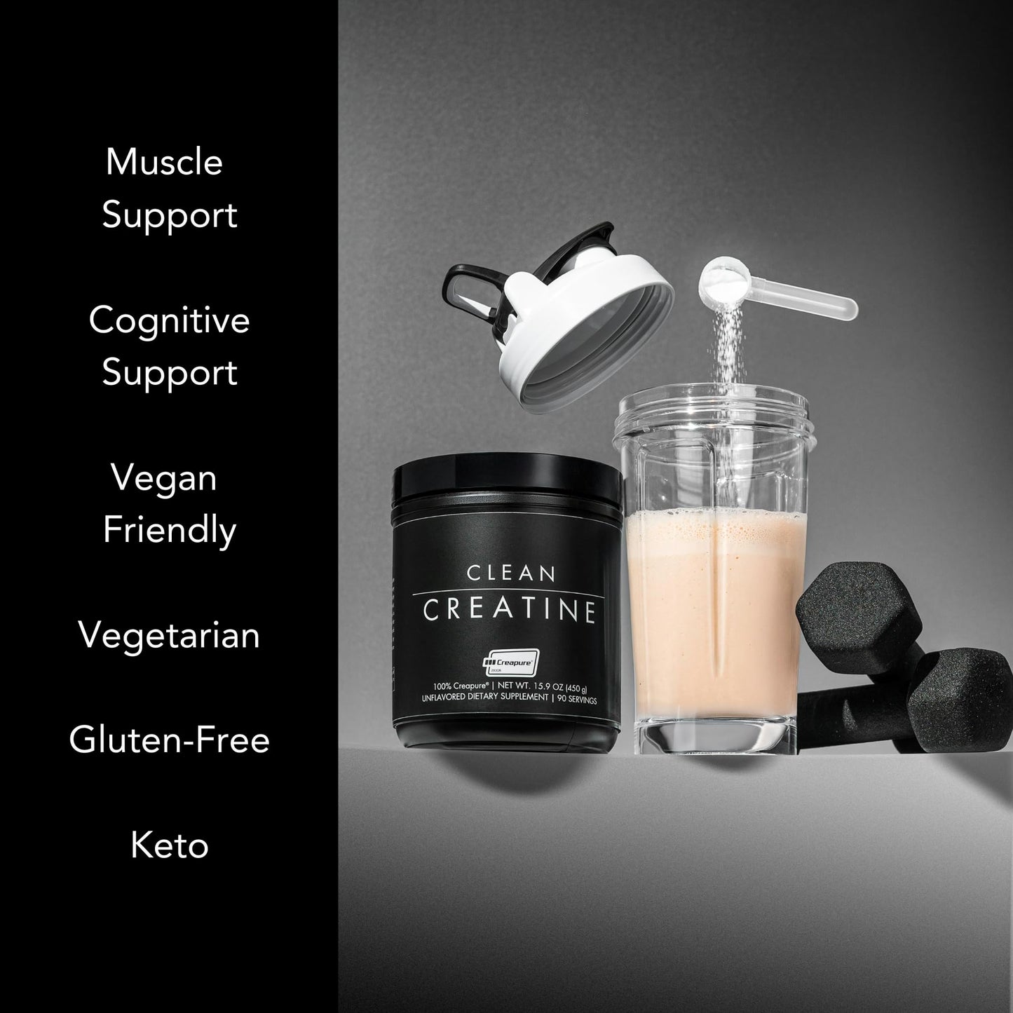 CLEAN Creatine - 100% Creapure® Creatine Monohydrate Powder for Muscle Health, Performance and Cognitive Support | 3rd Party Certified by NSF | 90 Servings | Unflavored | Vegan, Keto, and Gluten-Free - Maple Wellness Supplements