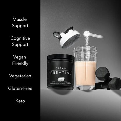 CLEAN Creatine - 100% Creapure® Creatine Monohydrate Powder for Muscle Health, Performance and Cognitive Support | 3rd Party Certified by NSF | 90 Servings | Unflavored | Vegan, Keto, and Gluten-Free - Maple Wellness Supplements