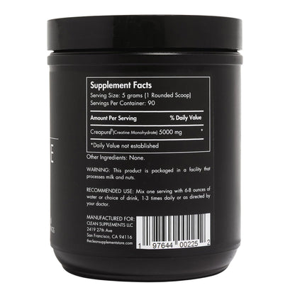 CLEAN Creatine - 100% Creapure® Creatine Monohydrate Powder for Muscle Health, Performance and Cognitive Support | 3rd Party Certified by NSF | 90 Servings | Unflavored | Vegan, Keto, and Gluten-Free - Maple Wellness Supplements