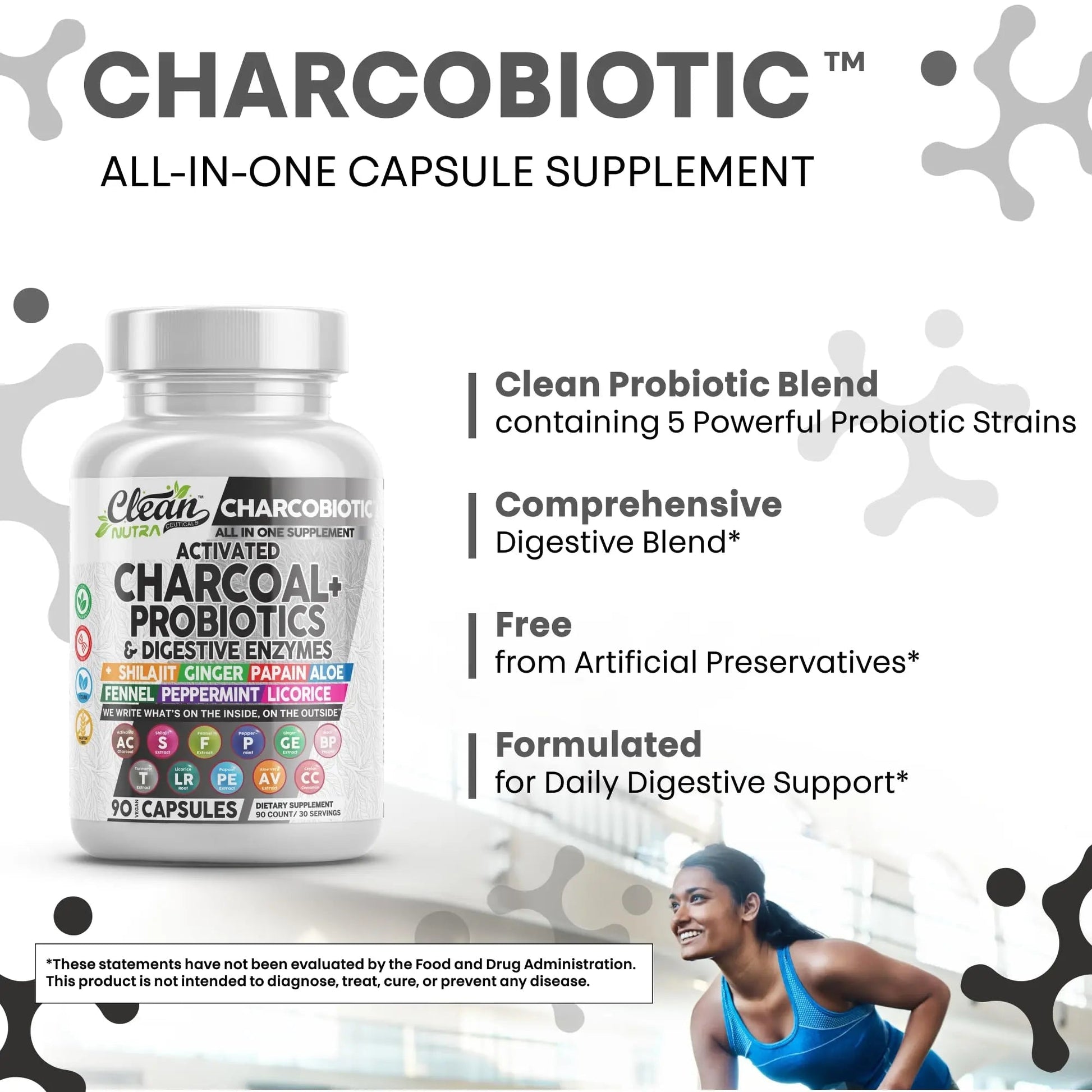 Clean Nutra Activated Charcoal Pills + Shilajit Probiotic Digestive Enzymes for Digestive Health Capsules with Peppermint Fennel Licorice Papain Ginger Turmeric Powder | Gut Health - Maple Wellness Supplements