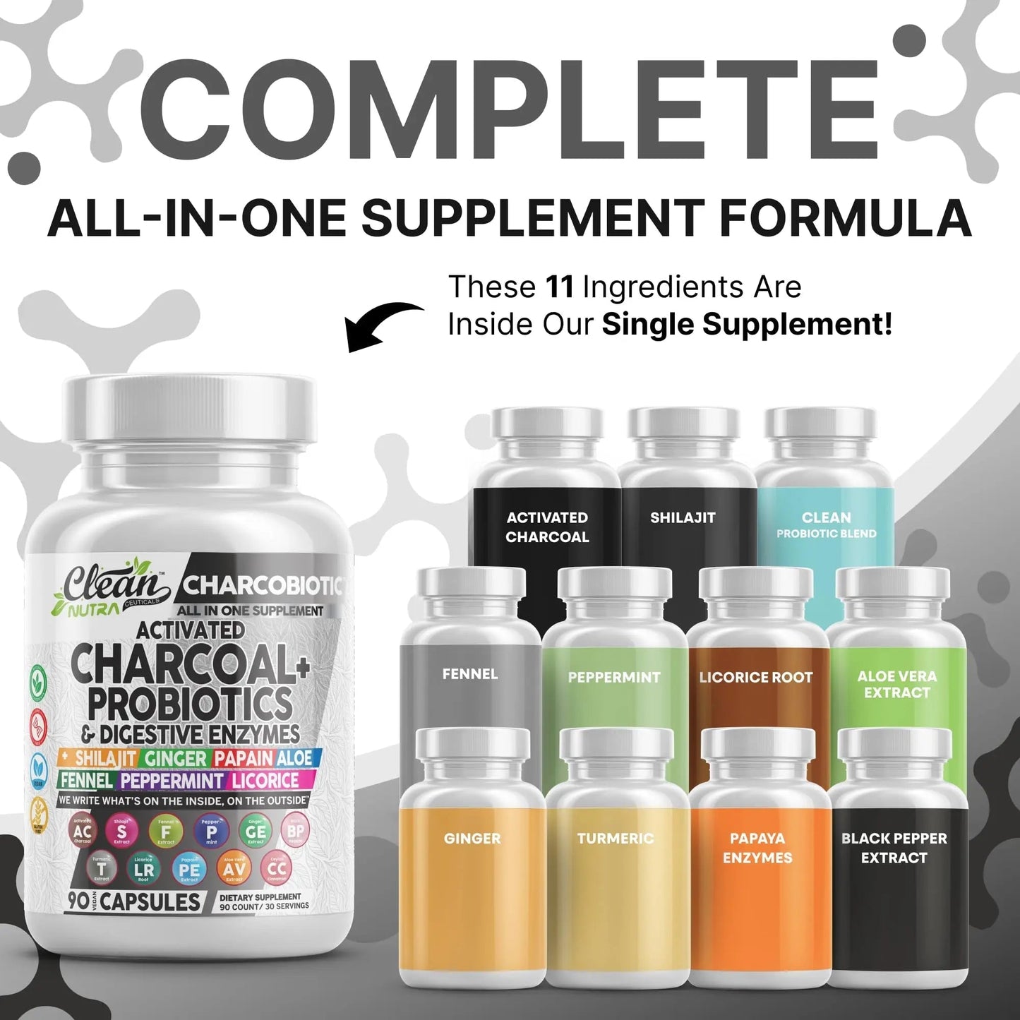Clean Nutra Activated Charcoal Pills + Shilajit Probiotic Digestive Enzymes for Digestive Health Capsules with Peppermint Fennel Licorice Papain Ginger Turmeric Powder | Gut Health - Maple Wellness Supplements