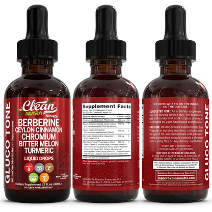 Clean Nutra Berberine with Ceylon Cinnamon Supplement Liquid Drops + Bitter Melon Extract, Glucomannan, Gymnema, Chromium - Maple Wellness Supplements
