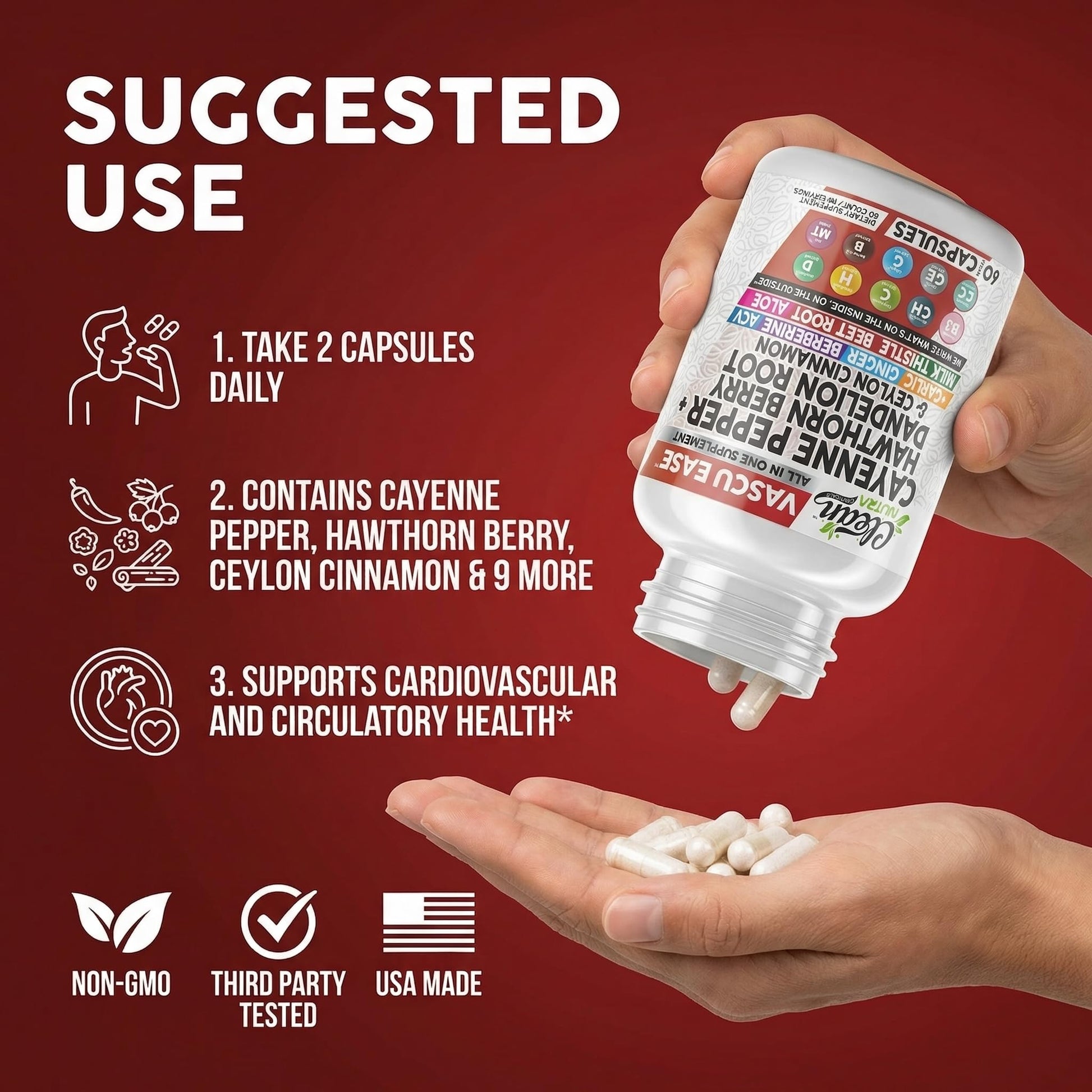 Clean Nutra Cayenne Pepper Capsules Supplement with Hawthorn Berry, Dandelion Root, Ceylon Cinnamon, Garlic, Ginger, Berberine, Apple Cider Vinegar, Milk Thistle, Beet Root, Aloe Vera Pills & More - Maple Wellness Supplements