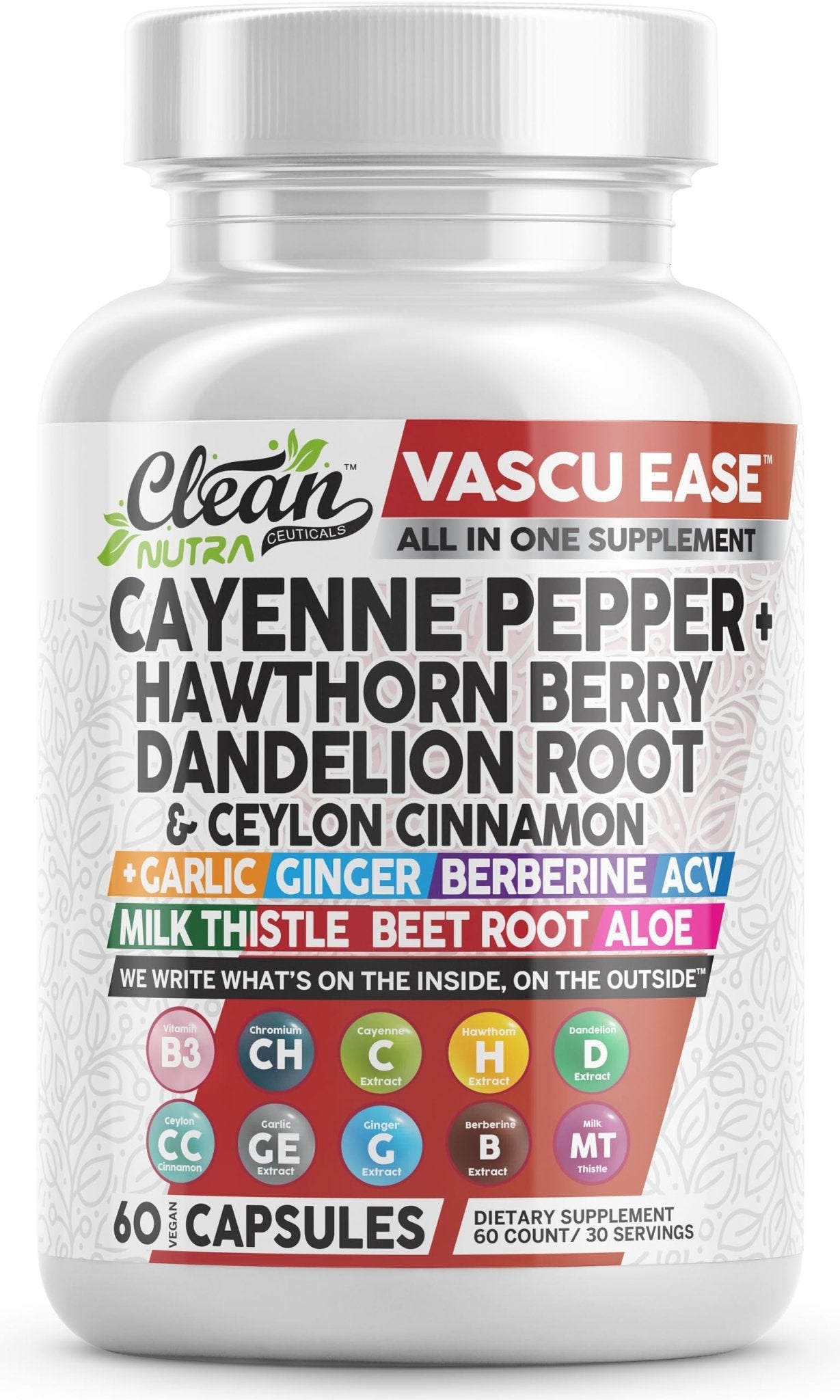 Clean Nutra Cayenne Pepper Capsules Supplement with Hawthorn Berry, Dandelion Root, Ceylon Cinnamon, Garlic, Ginger, Berberine, Apple Cider Vinegar, Milk Thistle, Beet Root, Aloe Vera Pills & More - Maple Wellness Supplements