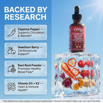 Clean Nutra Cayenne Pepper Drops Supplement Liquid + Hawthorn Berry, Vitamin D3 K2 Beet Root Powder, Ceylon Cinnamon, Turmeric Curcumin - Maple Wellness Supplements