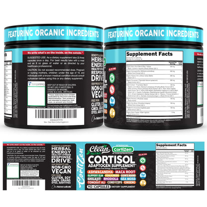 Clean Nutra Cortisol Supplements For Women | Maca Root Ashwagandha Cortisol Detox Manager Reducer + Slippery Elm Fenugreek Lions Mane Shilajit Rhodiola Sea Moss Tongkat Ali Cordyceps Ginseng Beet Root - Maple Wellness Supplements