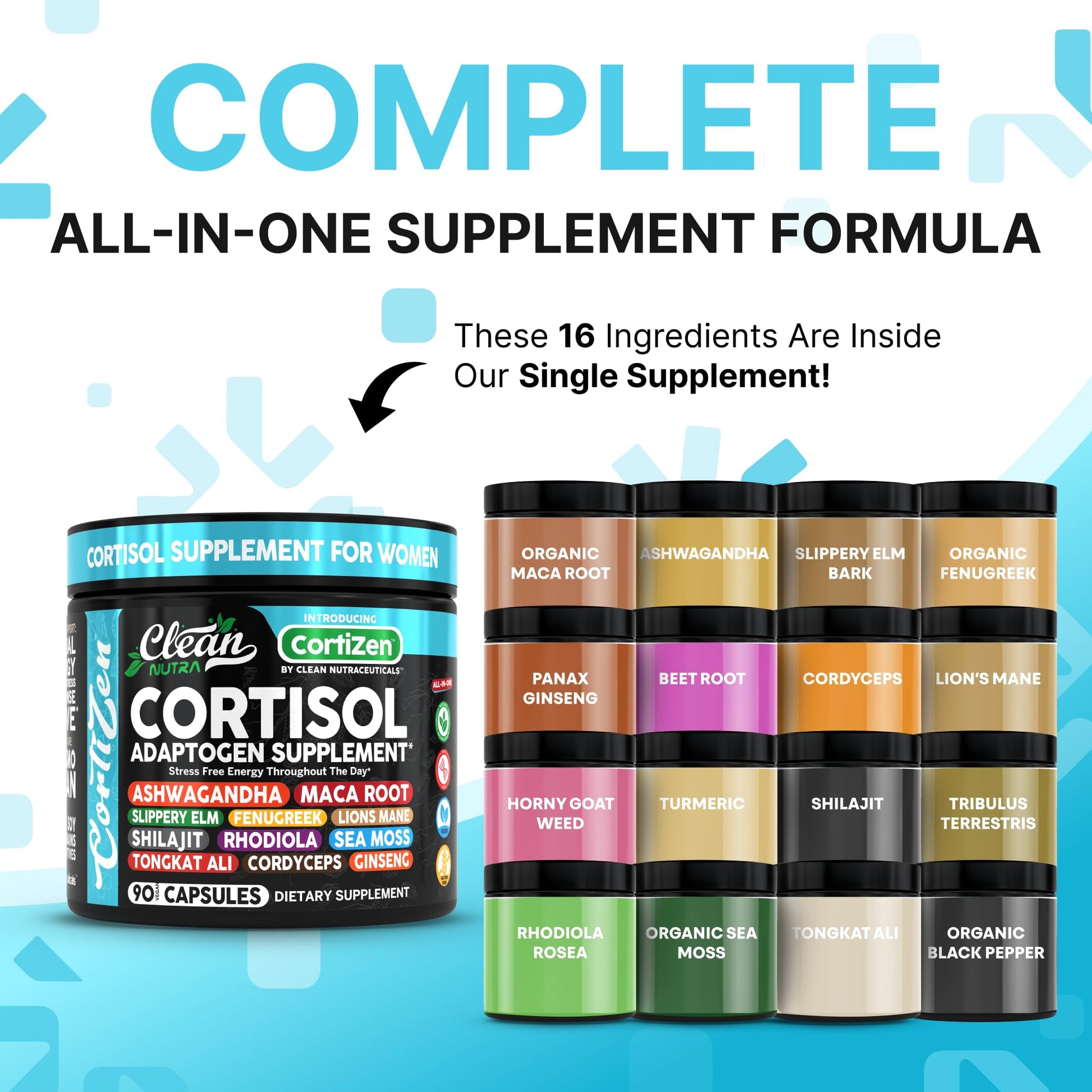 Clean Nutra Cortisol Supplements For Women | Maca Root Ashwagandha Cortisol Detox Manager Reducer + Slippery Elm Fenugreek Lions Mane Shilajit Rhodiola Sea Moss Tongkat Ali Cordyceps Ginseng Beet Root - Maple Wellness Supplements