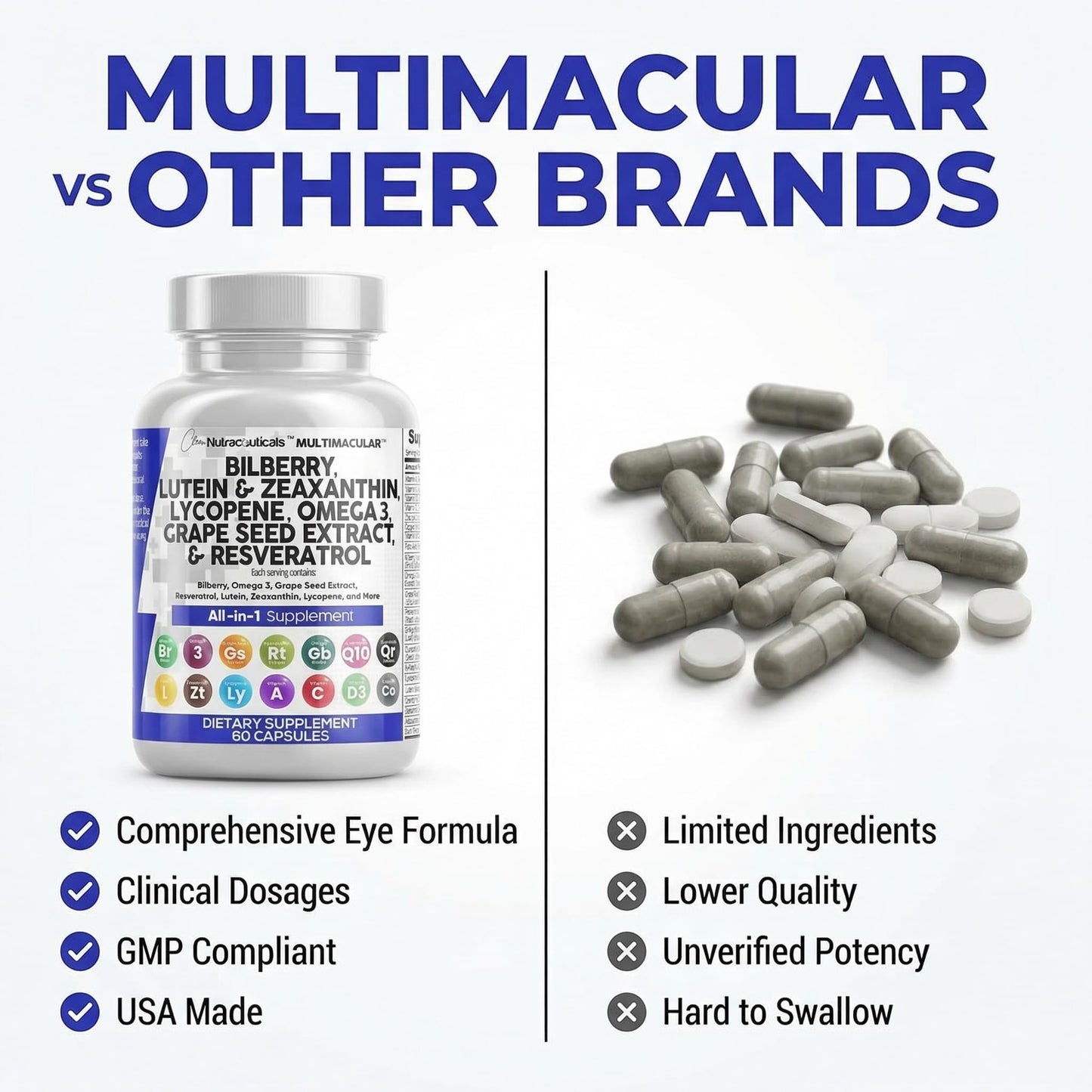 Clean Nutra Eye Vitamins with Bilberry Lutein and Zeaxanthin Supplements Lycopene 40mg Resveratrol Grape Seed Astaxanthin for Eyes - Eye Care Health Support Eye - Maple Wellness Supplements