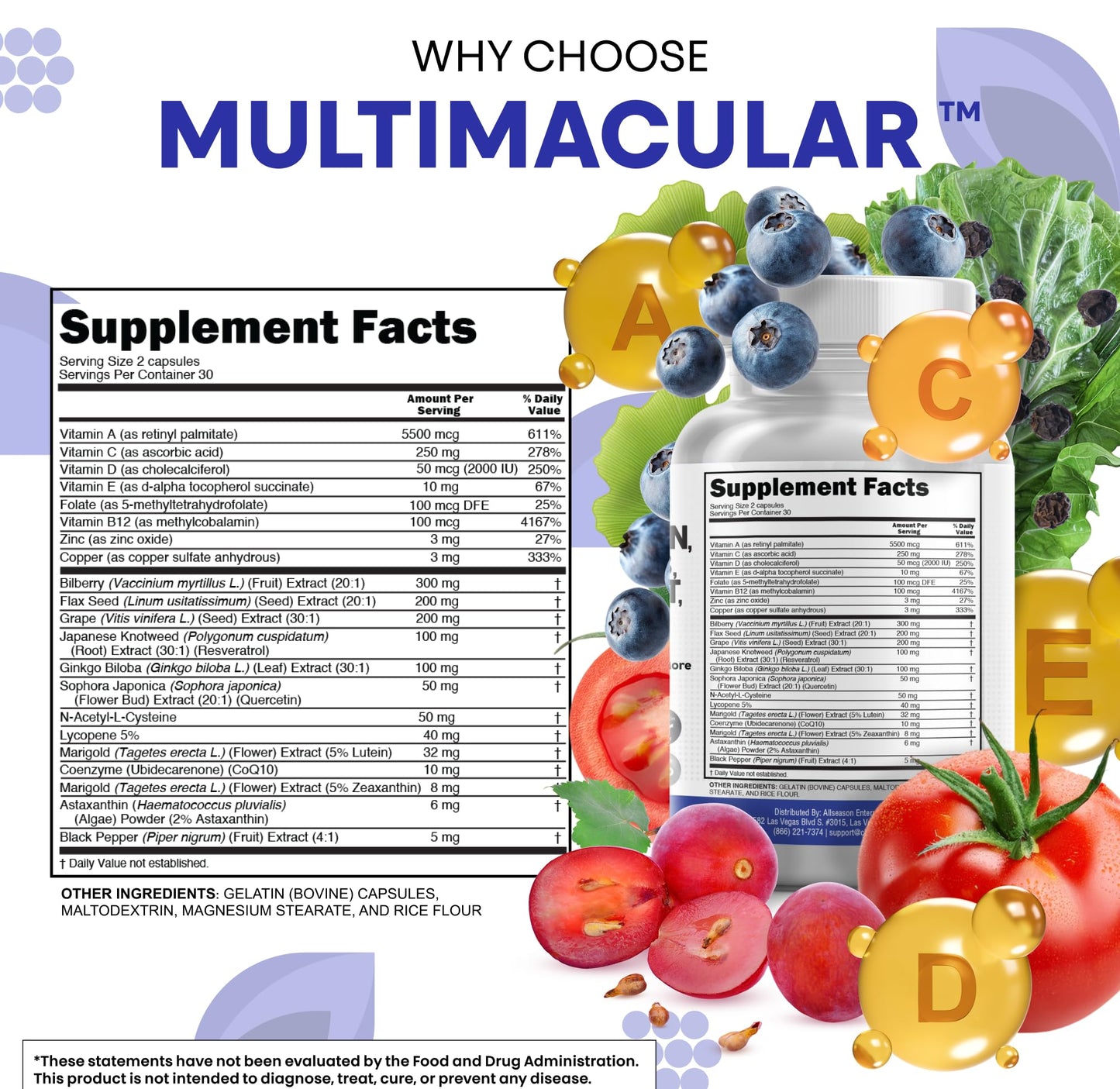 Clean Nutra Eye Vitamins with Bilberry Lutein and Zeaxanthin Supplements Lycopene 40mg Resveratrol Grape Seed Astaxanthin for Eyes - Eye Care Health Support Eye - Maple Wellness Supplements