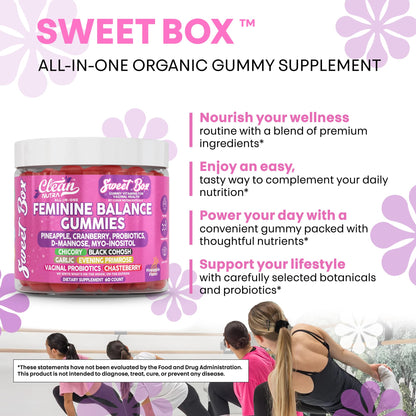 Clean Nutra Feminine Balance Gummies for Women Pineapple VaginalProbiotics pH Balance Cranberry D Mannose Supplement Inositol Black Cohosh Evening Primrose Garlic Vitex GLA Prebiotics Folate 60ct - Maple Wellness Supplements