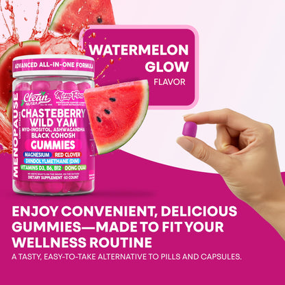 Clean Nutra Menopause Supplements for Women Chastberry Wild Yam Gummies Inositol Black Cohosh Magnesium Red Clover DIM Supplement B6 Magnesium Glycinate Glycine Vitex Hormone Balance Gummy Vitamins - Maple Wellness Supplements