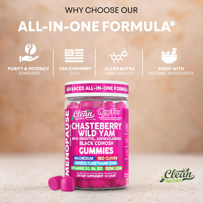 Clean Nutra Menopause Supplements for Women Chastberry Wild Yam Gummies Inositol Black Cohosh Magnesium Red Clover DIM Supplement B6 Magnesium Glycinate Glycine Vitex Hormone Balance Gummy Vitamins - Maple Wellness Supplements