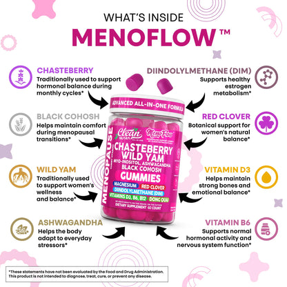 Clean Nutra Menopause Supplements for Women Chastberry Wild Yam Gummies Inositol Black Cohosh Magnesium Red Clover DIM Supplement B6 Magnesium Glycinate Glycine Vitex Hormone Balance Gummy Vitamins - Maple Wellness Supplements