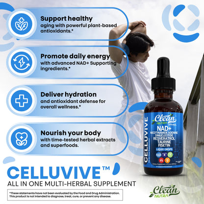Clean Nutra NAD Liquid Supplement Drops Resveratrol Polyphenols Liposomal Taurine Fisetin Grape Seed Extract Japanese Knotweed Fo Ti Anti Aging NAD+ Nicotinamide Adenine Dinucleotide for Women & Men - Maple Wellness Supplements