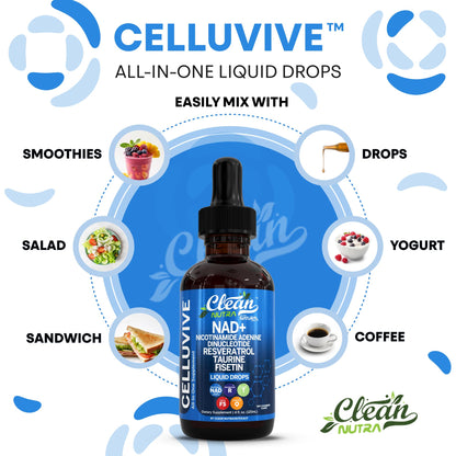 Clean Nutra NAD Liquid Supplement Drops Resveratrol Polyphenols Liposomal Taurine Fisetin Grape Seed Extract Japanese Knotweed Fo Ti Anti Aging NAD+ Nicotinamide Adenine Dinucleotide for Women & Men - Maple Wellness Supplements