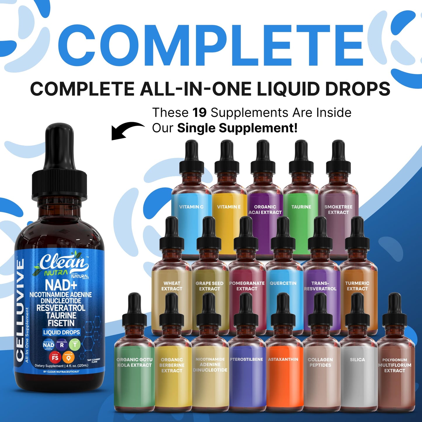 Clean Nutra NAD Liquid Supplement Drops Resveratrol Polyphenols Liposomal Taurine Fisetin Grape Seed Extract Japanese Knotweed Fo Ti Anti Aging NAD+ Nicotinamide Adenine Dinucleotide for Women & Men - Maple Wellness Supplements