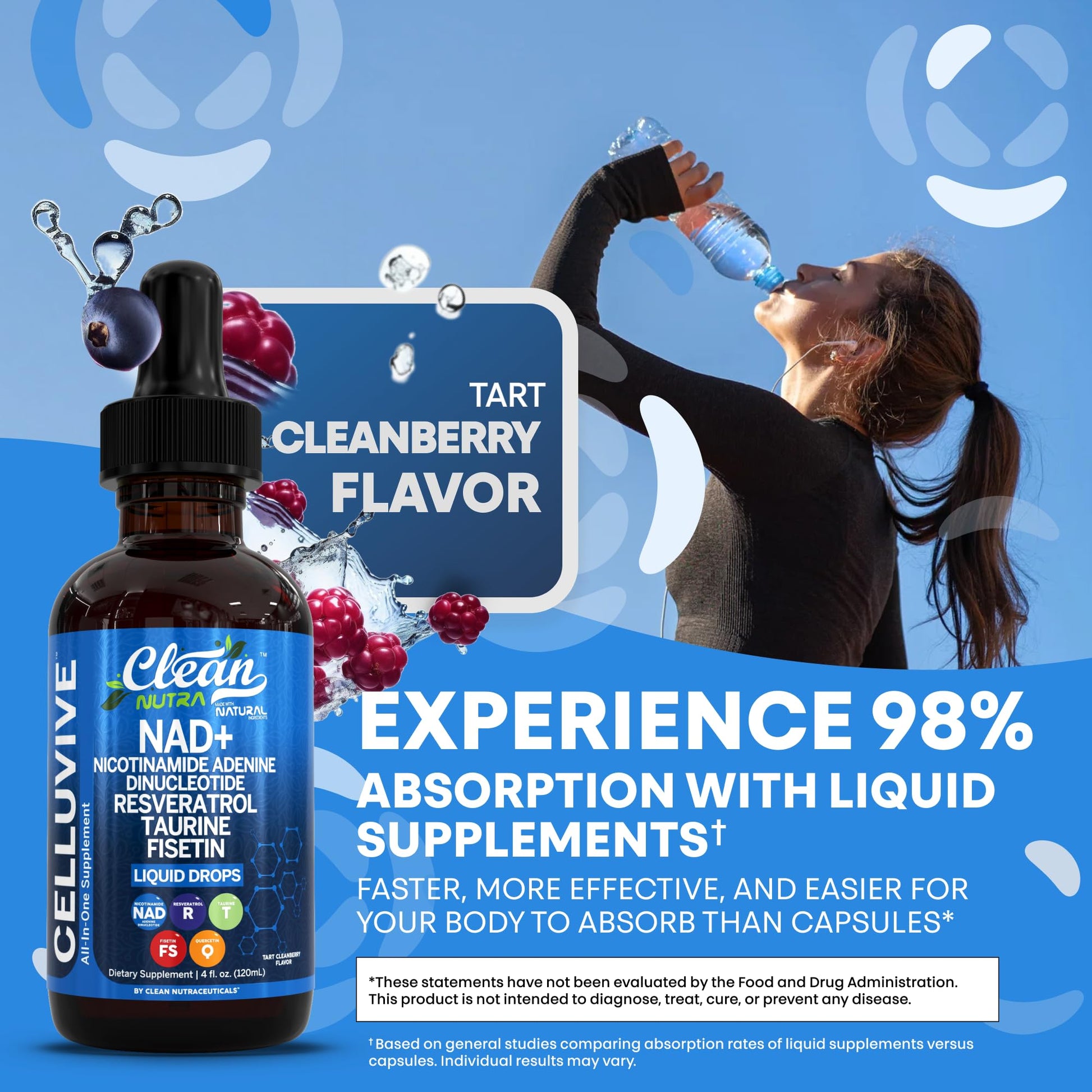 Clean Nutra NAD Liquid Supplement Drops Resveratrol Polyphenols Liposomal Taurine Fisetin Grape Seed Extract Japanese Knotweed Fo Ti Anti Aging NAD+ Nicotinamide Adenine Dinucleotide for Women & Men - Maple Wellness Supplements