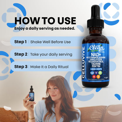 Clean Nutra NAD Liquid Supplement Drops Resveratrol Polyphenols Liposomal Taurine Fisetin Grape Seed Extract Japanese Knotweed Fo Ti Anti Aging NAD+ Nicotinamide Adenine Dinucleotide for Women & Men - Maple Wellness Supplements