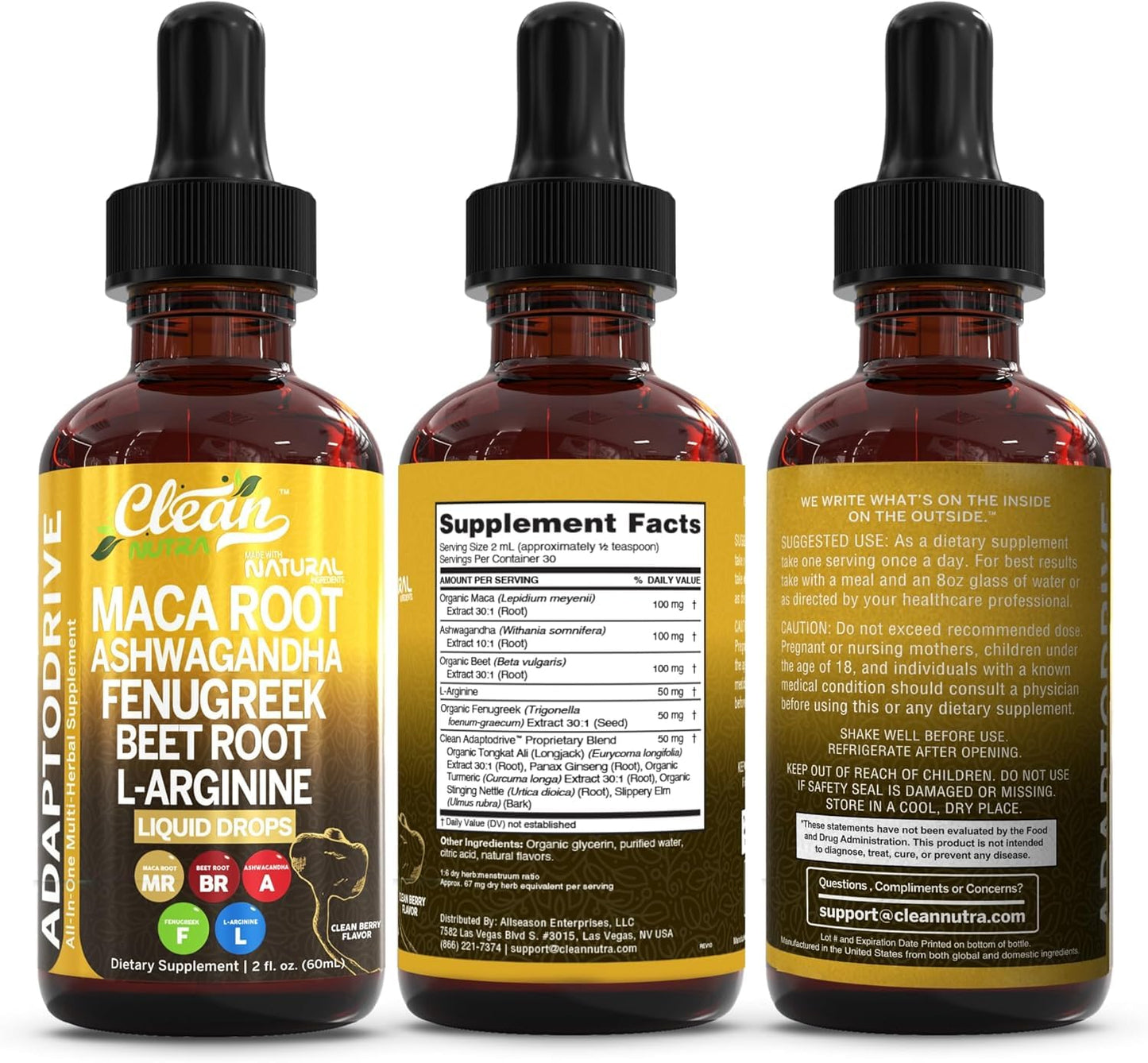Clean Nutra Organic Maca Root Liquid Drops with Ashwagandha, Fenugreek, Beet Root and L-Arginine Liquid Multivitamin - Maple Wellness Supplements