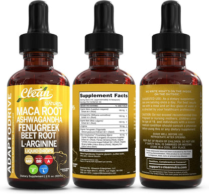 Clean Nutra Organic Maca Root Liquid Drops with Ashwagandha, Fenugreek, Beet Root and L-Arginine Liquid Multivitamin - Maple Wellness Supplements