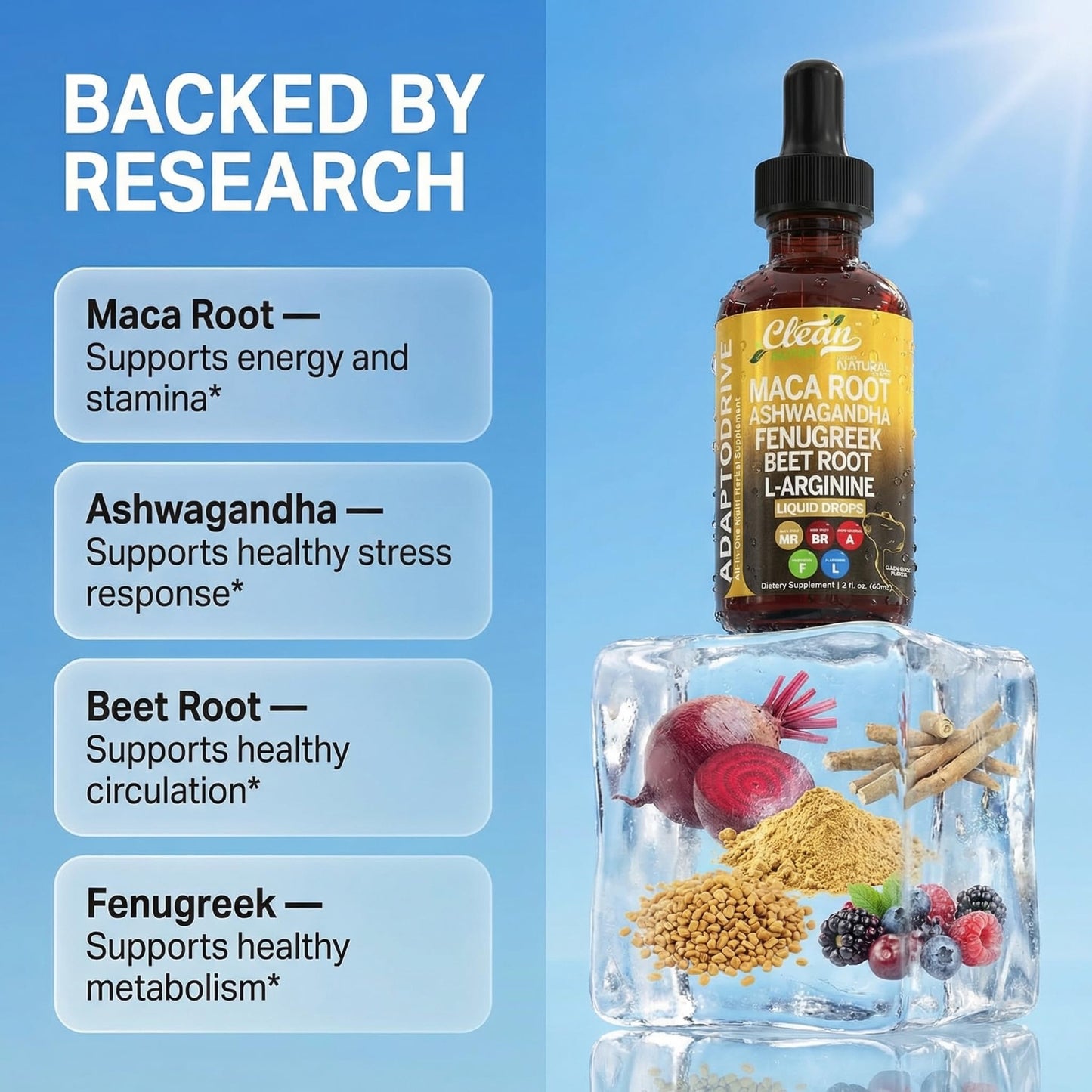 Clean Nutra Organic Maca Root Liquid Drops with Ashwagandha, Fenugreek, Beet Root and L-Arginine Liquid Multivitamin - Maple Wellness Supplements
