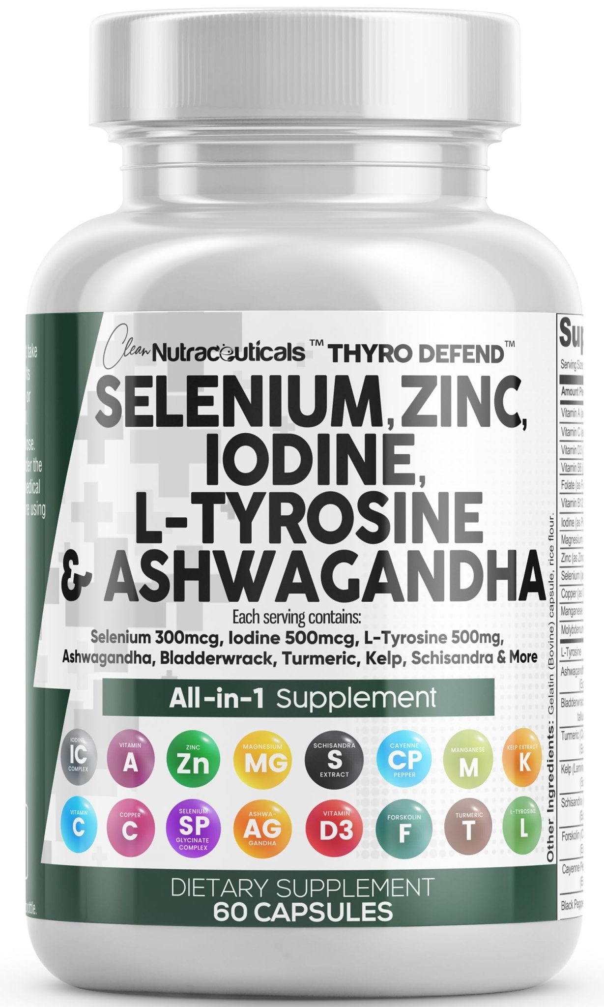 Clean Nutra Selenium 300mcg Iodine 500mcg Thyroid Support for Women & Men | L Tyrosine 500mg Ashwagandha Supplement Bladderwrack, Turmeric, Kelp, Schisandra Zinc Pills Capsule Supplements - Maple Wellness Supplements