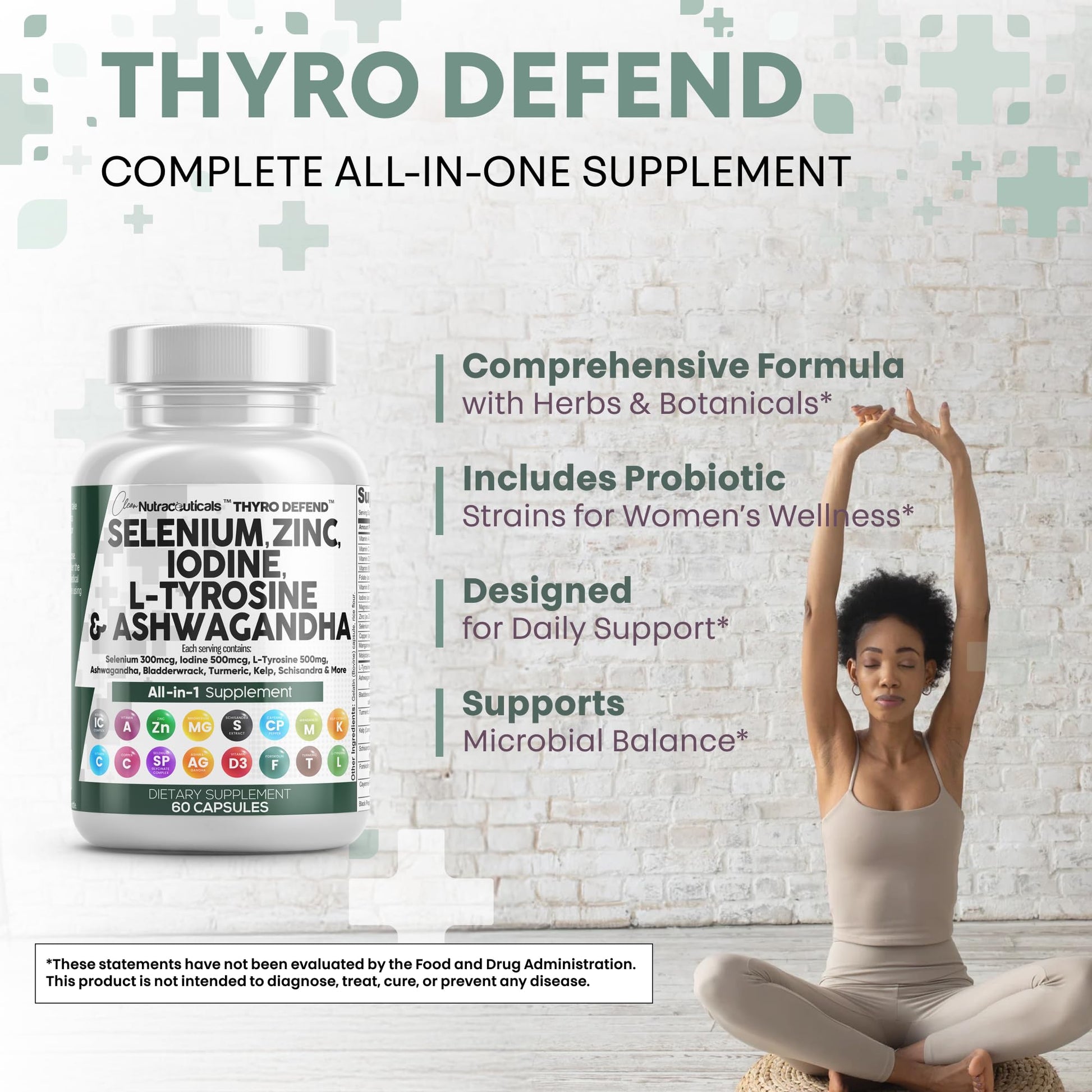 Clean Nutra Selenium 300mcg Iodine 500mcg Thyroid Support for Women & Men | L Tyrosine 500mg Ashwagandha Supplement Bladderwrack, Turmeric, Kelp, Schisandra Zinc Pills Capsule Supplements - Maple Wellness Supplements