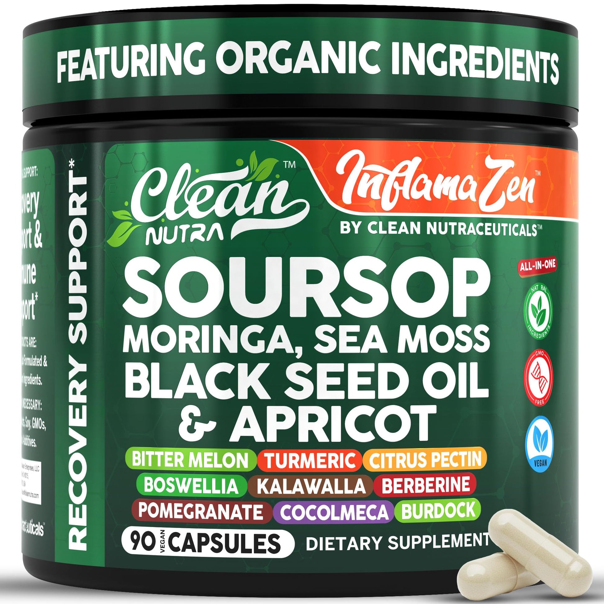 Clean Nutra Soursop Supplement Moringa Sea Moss Black Seed Oil Berberine Turmeric Resveratrol Quercetin Greens Bitters Boswellia Bitter - Maple Wellness Supplements