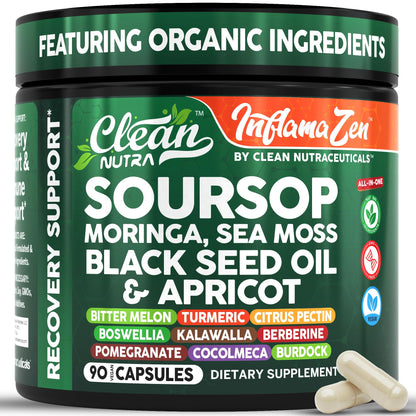Clean Nutra Soursop Supplement Moringa Sea Moss Black Seed Oil Berberine Turmeric Resveratrol Quercetin Greens Bitters Boswellia Bitter - Maple Wellness Supplements