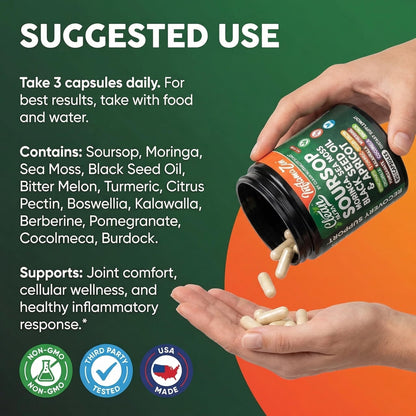 Clean Nutra Soursop Supplement Moringa Sea Moss Black Seed Oil Berberine Turmeric Resveratrol Quercetin Greens Bitters Boswellia Bitter - Maple Wellness Supplements