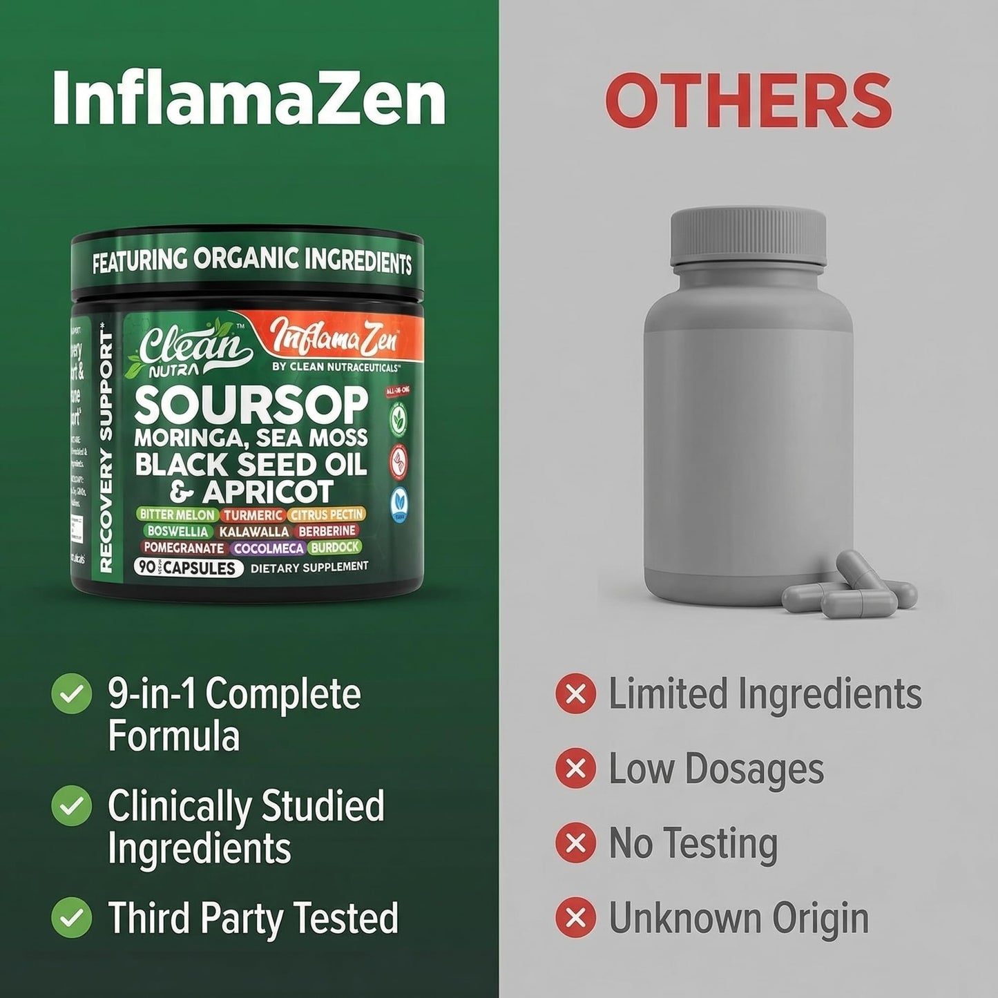 Clean Nutra Soursop Supplement Moringa Sea Moss Black Seed Oil Berberine Turmeric Resveratrol Quercetin Greens Bitters Boswellia Bitter - Maple Wellness Supplements