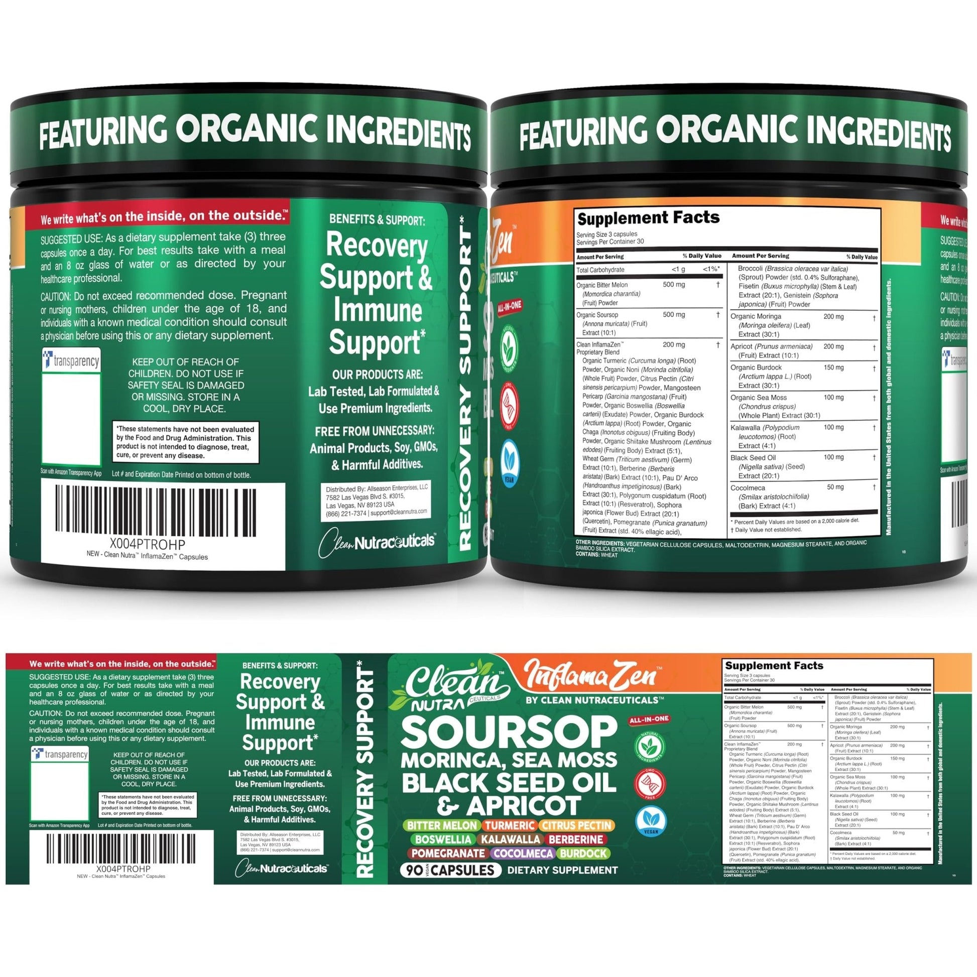 Clean Nutra Soursop Supplement Moringa Sea Moss Black Seed Oil Berberine Turmeric Resveratrol Quercetin Greens Bitters Boswellia Bitter - Maple Wellness Supplements