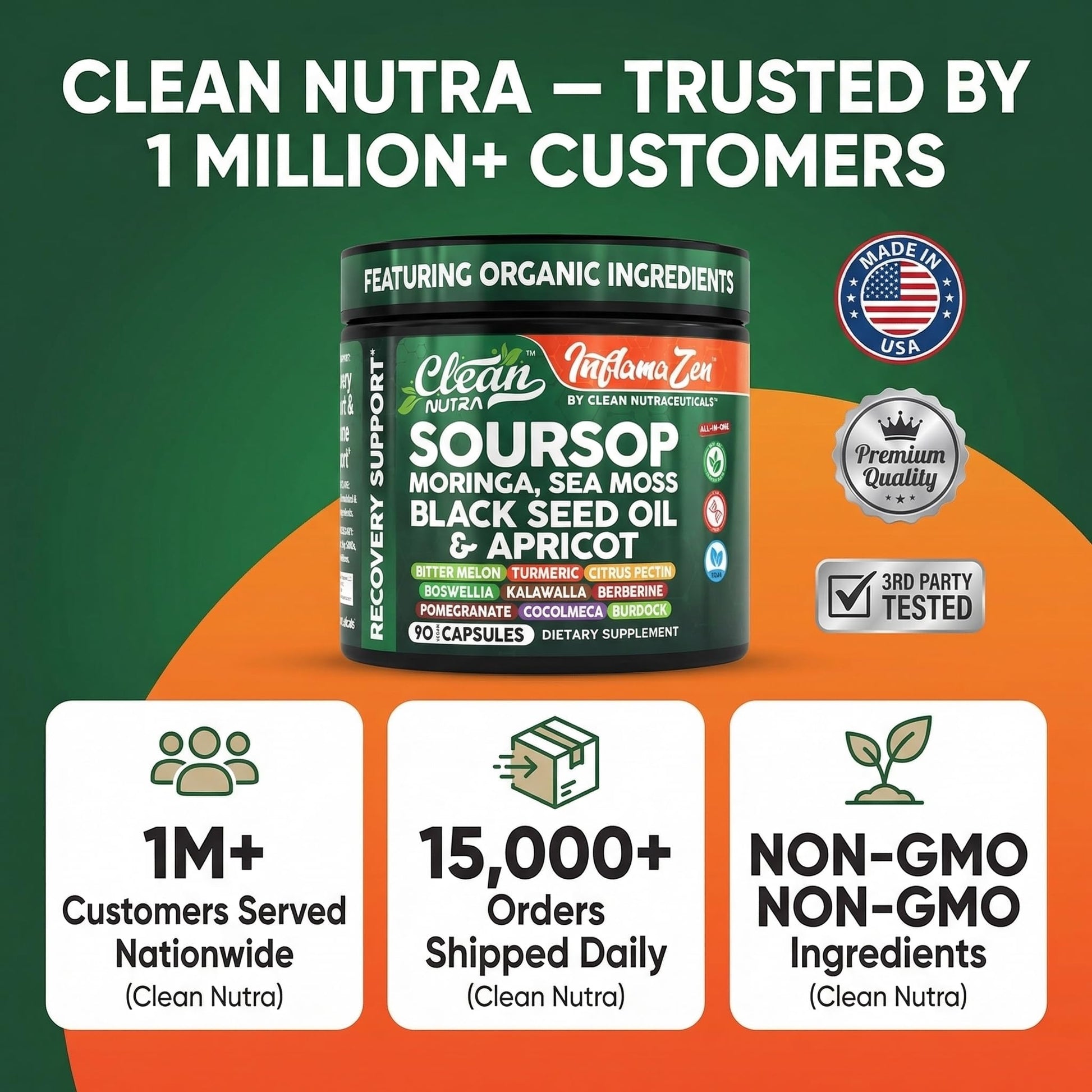 Clean Nutra Soursop Supplement Moringa Sea Moss Black Seed Oil Berberine Turmeric Resveratrol Quercetin Greens Bitters Boswellia Bitter - Maple Wellness Supplements