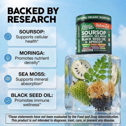 Clean Nutra Soursop Supplement Moringa Sea Moss Black Seed Oil Berberine Turmeric Resveratrol Quercetin Greens Bitters Boswellia Bitter - Maple Wellness Supplements