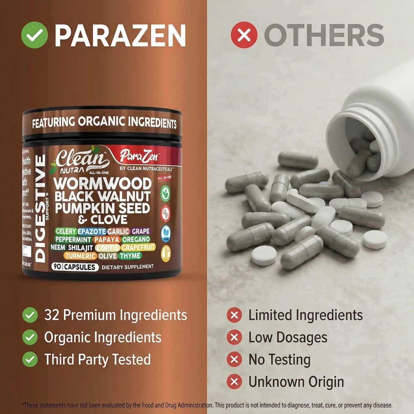 Clean Nutra Wormwood Black Walnut Pumpkin Seed Clove Oil Celery Garlic Grape Papaya Neem Diatomaceous Earth Womens Probiotic Gut Health Cleanse Detox Oregano - Maple Wellness Supplements
