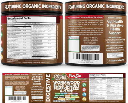 Clean Nutra Wormwood Black Walnut Pumpkin Seed Clove Oil Celery Garlic Grape Papaya Neem Diatomaceous Earth Womens Probiotic Gut Health Cleanse Detox Oregano - Maple Wellness Supplements